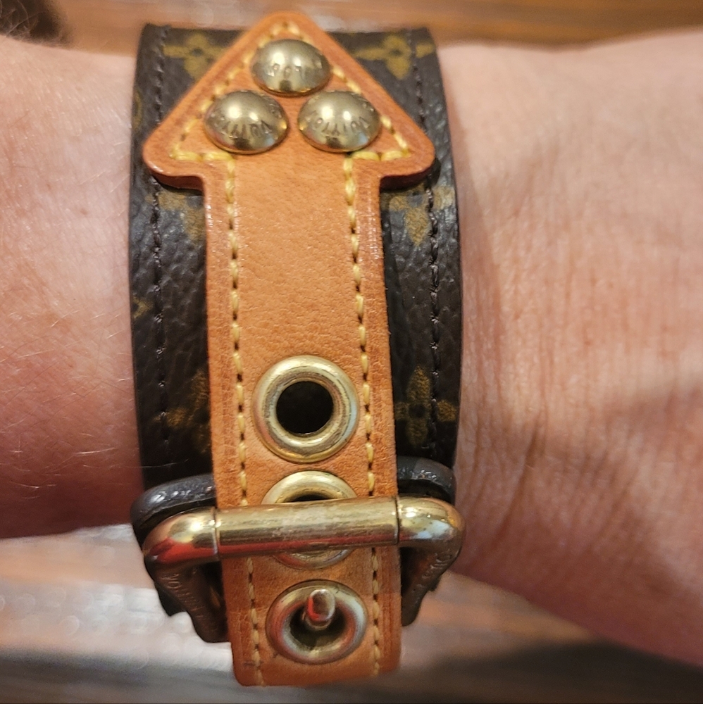 Louis Vuitton Theda Brown Monogram Leather Bracelet With Gold Accents